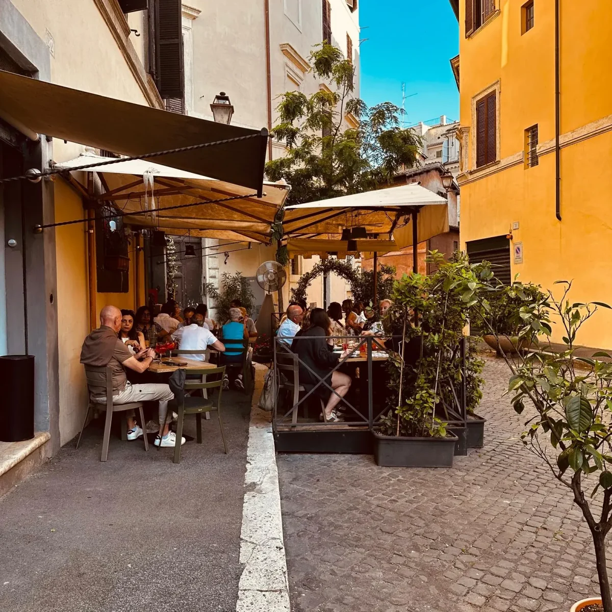 Ospiti nel dehors di Vinando in Piazza Margana