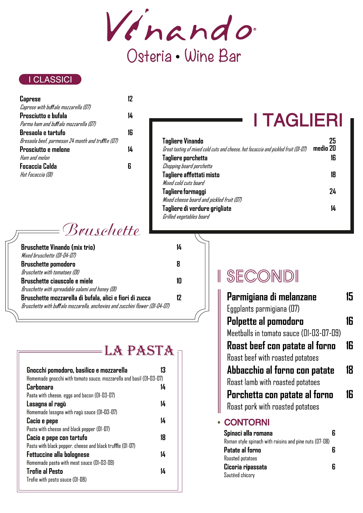 Menu Vinando, pagina 1